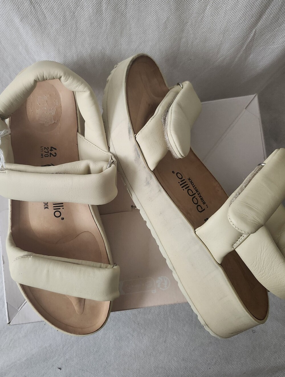 Papillio By Birkenstock Theda Wedge Leather Sandals In Ecru Size 11